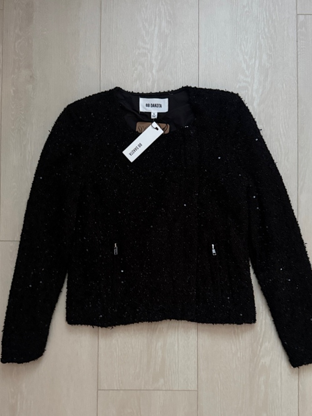 BB Dakota Black Sequin Bouclé Cropped Jacket